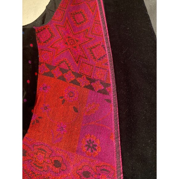 Vintage 90s Velvet Vest 1990s Black Tapestry Boho Hippie Whimsigoth Size Large - Picture 4 of 6